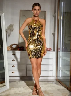 April Embellished Mini Dress In Gold