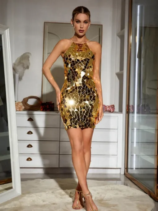 April Embellished Mini Dress In Gold
