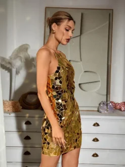 April Embellished Mini Dress In Gold