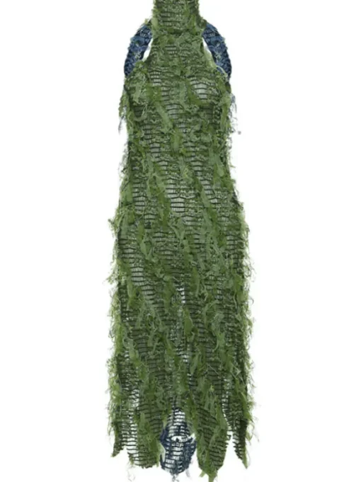Arlo Halterneck Backless Hollow Midi Dress In Green