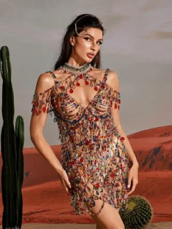 Arthur Rhinestone Beaded Mini Dress