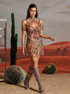 Arthur Rhinestone Beaded Mini Dress