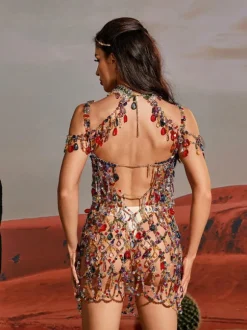 Arthur Rhinestone Beaded Mini Dress