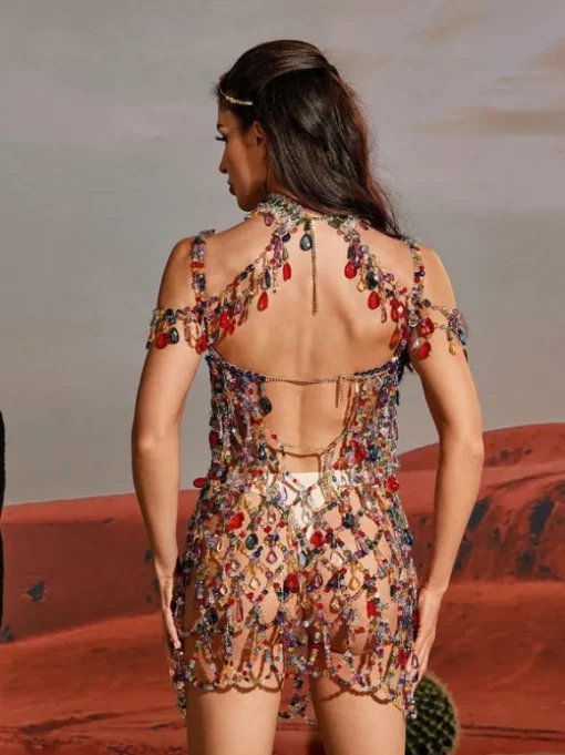 Arthur Rhinestone Beaded Mini Dress