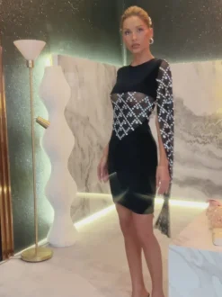 Arturo Rhinestone Velvet Dress