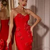 Arushi Strapless Flower Bandage Dress In Red
