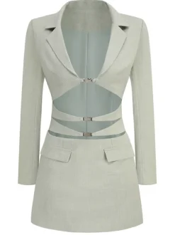 Aryndal V Neck Button Up Mini Blazer Dress
