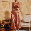 Aryndriel Sleeveless Cowl Neck Satin Midi Dress