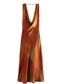 Aryndriel Sleeveless Cowl Neck Satin Midi Dress