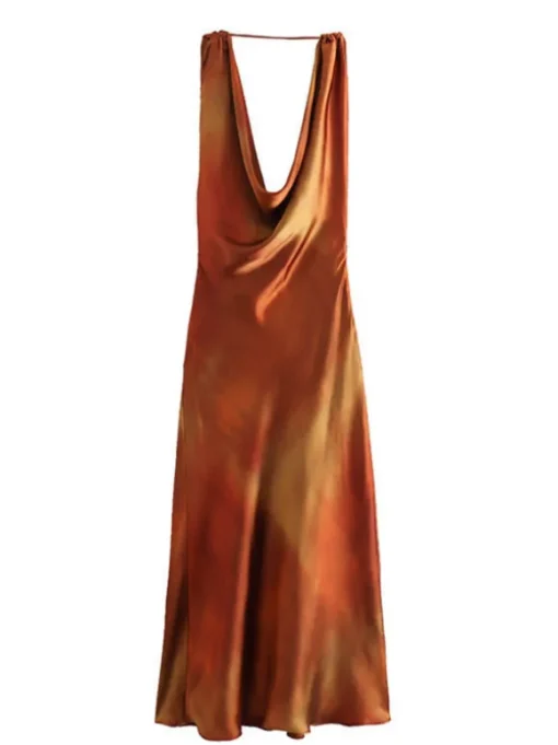 Aryndriel Sleeveless Cowl Neck Satin Midi Dress