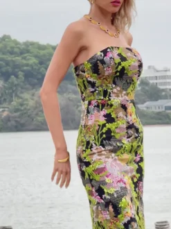 Asa Strapless Floral Sequin Maxi Dress