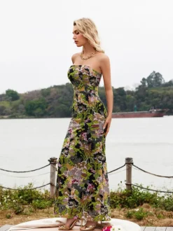Asa Strapless Floral Sequin Maxi Dress