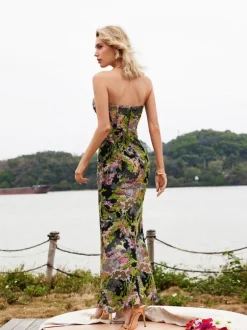 Asa Strapless Floral Sequin Maxi Dress