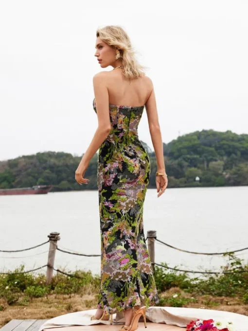 Asa Strapless Floral Sequin Maxi Dress