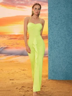 Asger Halterneck Ruched Maxi Dress
