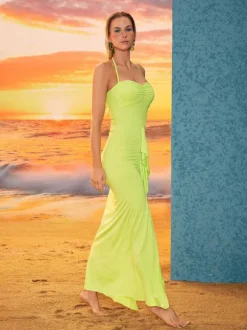 Asger Halterneck Ruched Maxi Dress