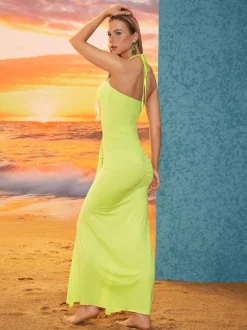 Asger Halterneck Ruched Maxi Dress