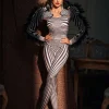 Assisi Tulle Trimmed Zebra Printed Jumpsuit