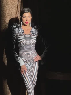 Assisi Tulle Trimmed Zebra Printed Jumpsuit