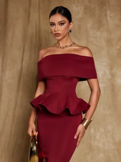 Augustus Off Shoulder Flounce Midi Dress