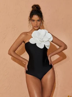 Aureliana Flower One Piece Swimsuit In Black