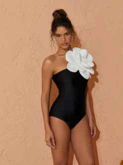 Aureliana Flower One Piece Swimsuit In Black