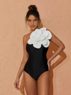 Aureliana Flower One Piece Swimsuit In Black