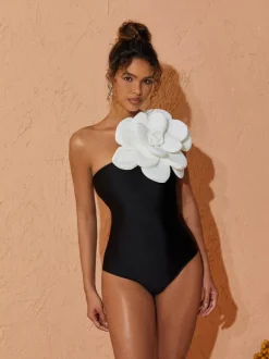 Aureliana Flower One Piece Swimsuit In Black