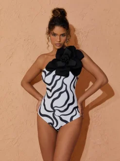 Aureliana Flower Zebra Printed One Piece Swimsuit