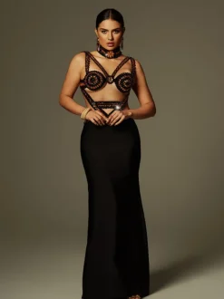 Ayden Rhinestone Bandage Maxi Dress With Choker