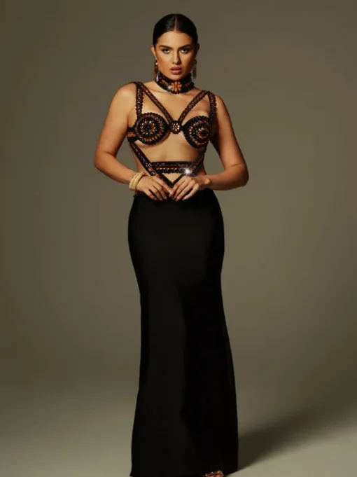 Ayden Rhinestone Bandage Maxi Dress With Choker
