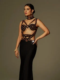 Ayden Rhinestone Bandage Maxi Dress With Choker