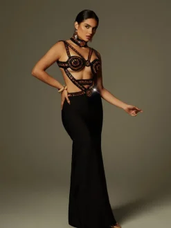 Ayden Rhinestone Bandage Maxi Dress With Choker