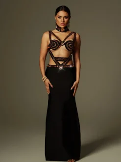 Ayden Rhinestone Bandage Maxi Dress With Choker