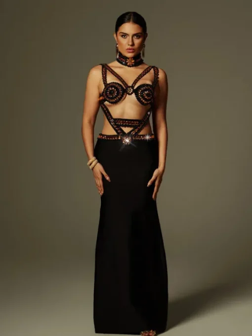 Ayden Rhinestone Bandage Maxi Dress With Choker