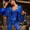Baelara Spaghetti Rhinestone Jumpsuit In Blue