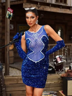 Baelina Sleeveless Embellished Ruched Mini Dress