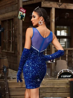 Baelina Sleeveless Embellished Ruched Mini Dress