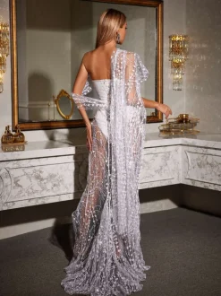 Bailee Split Sequin Maxi Dress In White