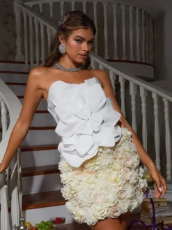 Bayard Strapless Flower Top In White