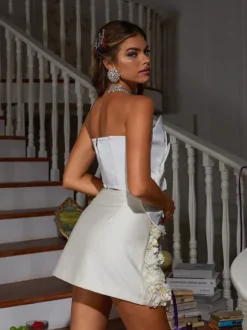Bayard Strapless Flower Top In White