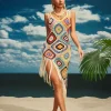 Belva Spaghetti Knitted Fringe Midi Dress