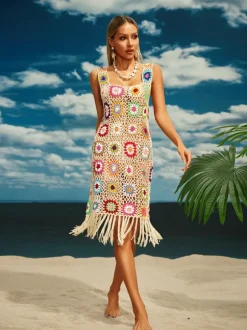 Benita Cutout Fringe Knitted Midi Dress