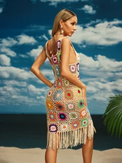 Benita Cutout Fringe Knitted Midi Dress