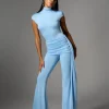Bennora High Neck Draped Jumpsuit In Baby Blue