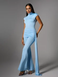 Bennora High Neck Draped Jumpsuit In Baby Blue