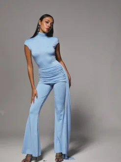 Bennora High Neck Draped Jumpsuit In Baby Blue