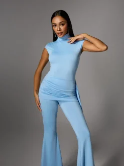 Bennora High Neck Draped Jumpsuit In Baby Blue