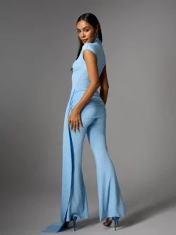 Bennora High Neck Draped Jumpsuit In Baby Blue