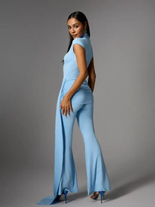 Bennora High Neck Draped Jumpsuit In Baby Blue